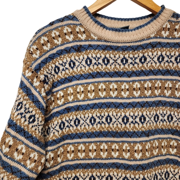 Vintage Patterned Sweater - Beige and Blue - Picture 1 of 6